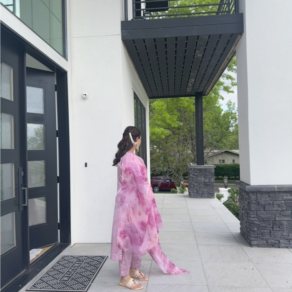 Elegant Pink Satin Button-Down Indian suit XS to large material inside